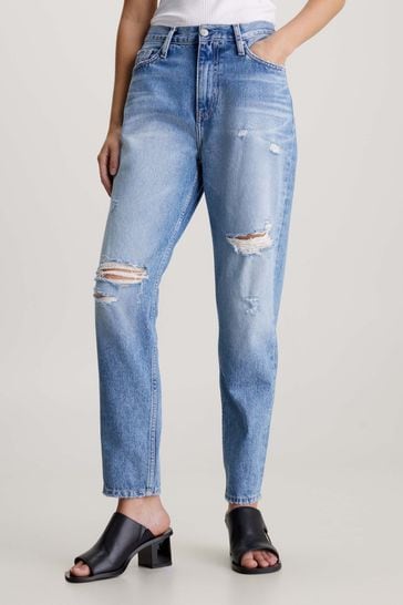Calvin Klein Blue Mom Ripped Jeans