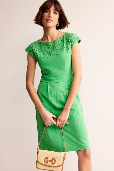 Boden Green Florrie Broderie Jersey Dress