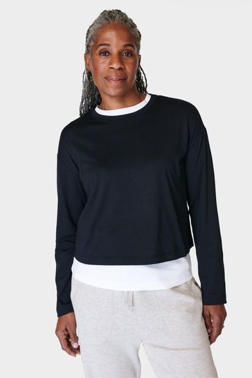 Sweaty Betty Black Essential Crop Long Sleeve T-Shirt