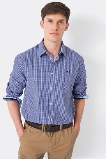 Camisa clásica de algodón azul con estampado de cuadros de Crew Clothing Company