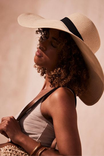 Buy Mint Velvet Cream Wide Brim Floppy Hat from Next Kuwait