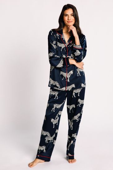 Chelsea Peers Blue Satin Button Up Pyjama Set