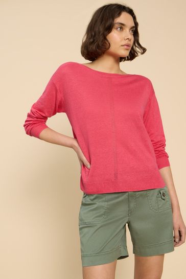 Suéter rosa de lino con cuello redondo de White Stuff