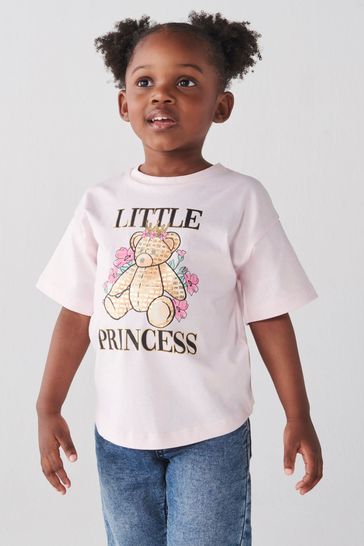 River Island Pink Mini Girls Princess Floral Bear T-Shirt