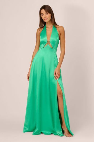 Adrianna Papell Green Liquid Satin A-Line Gown