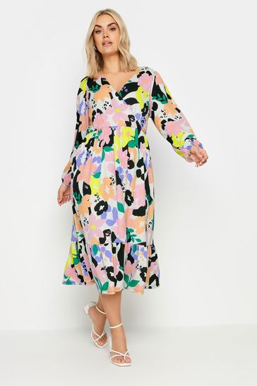 Yours Curve White LIMITED COLLECTION Floral Print Textured Wrap Dress