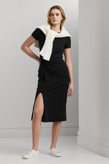 Buy Lauren Ralph Lauren Syproah Jersey Twist Front Midi Black Dress from Next Turkey