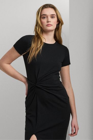 Ralph lauren black midi dress discount