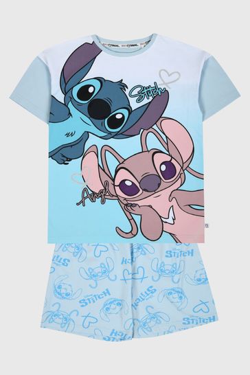 Brand Threads Blue Disney Stitch & Angel Girls Short Pyjama Set