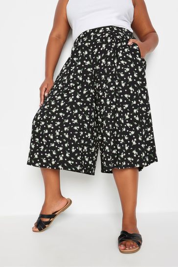 Yours Curve Black White Flat Front Culottes