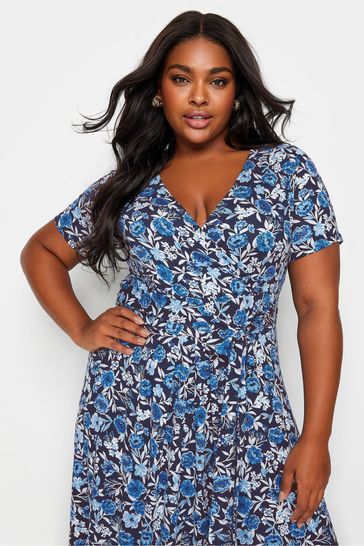 Navy floral print wrap dress store