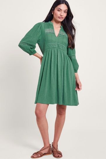 Monsoon Green Lia Lace Trim Dress