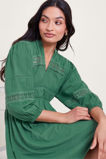 Buy Monsoon Green 100 Cotton Lia Lace Trim Dress from Next United Arab Emirates