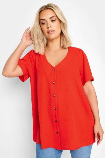 Yours Curve Red Button Front Blouse