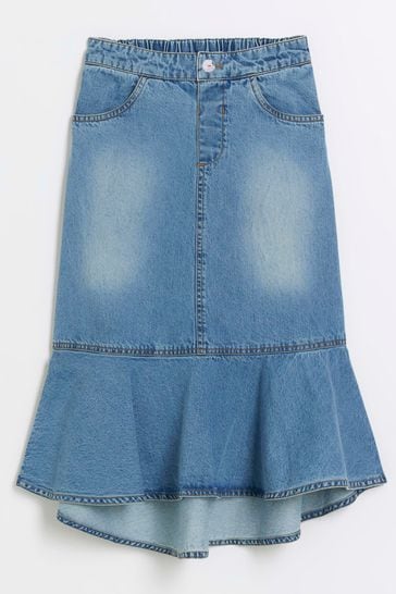 River Island Blue Girls Denim Midi Skirt
