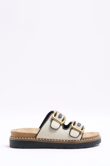 River Island Ecru Double Buckle Sandals