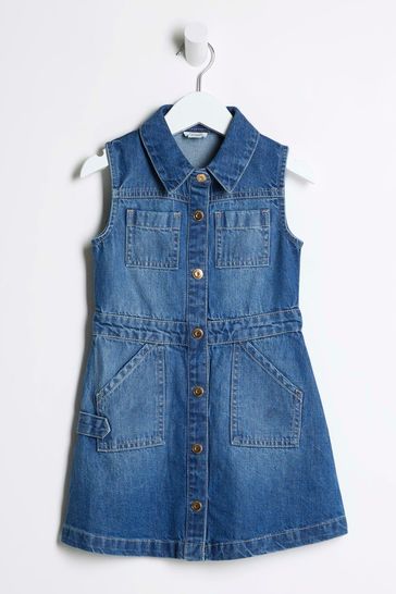 Buy River Island Girls 100 Cotton Denim Pinafore Dress from Next Turkey