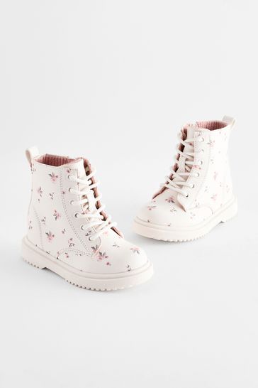 Buy Neutral White Wide Fit G Floral Lace Up Ankle Boots from Next Bahrain
