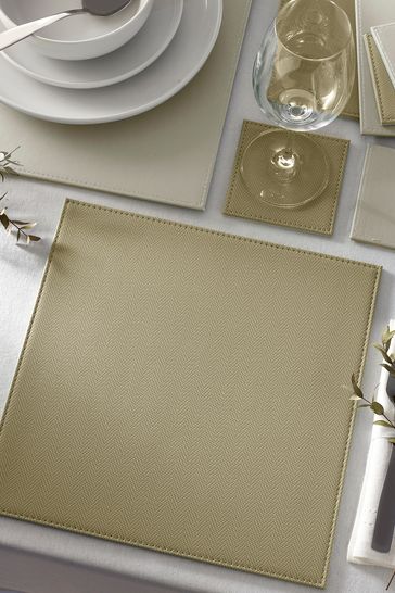 Set of 4 Olive Green Reversible Faux Leather Placemats and Coasters Set