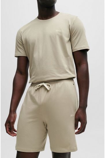 BOSS Beige Stretch Cotton Jersey Shorts