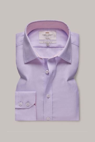 Hawes & Curtis Slim Non-Iron Purple Shirt With Contrast Detail