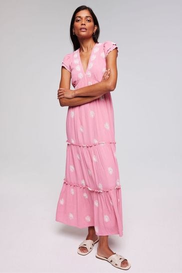 Mint Velvet Pink Floral Embroidered Maxi Dress