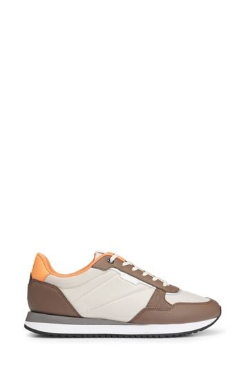 BOSS Brown Mixed-Material Trainers With Pop-Colour Details