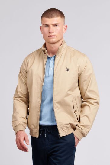 Brown U.S. Polo Assn. Mens Cotton Twill Harrington Jacket