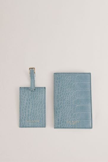 Ted Baker Blue Annitae Imitation Croc Effect Passport And Luggage Tag Bag