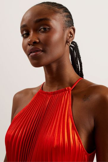 Ted baker red pleated dress on sale