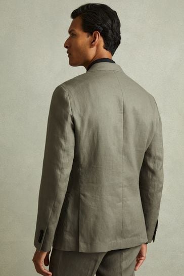 Reiss Light Sage Green Halgas Linen Double Breasted Modern Fit Blazer