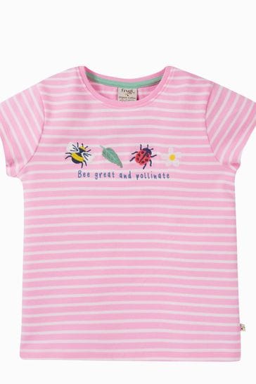 Frugi Pink Stripe Applique Short Sleeve T-Shirt