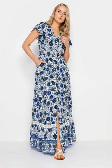 Long Tall Sally Blue Floral Print Front Split Maxi Dress