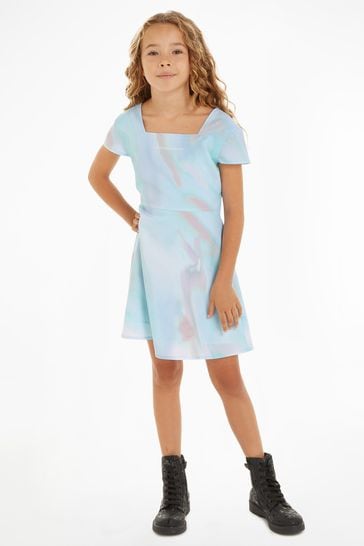 Calvin Klein Blue Tye Dye Square Neck Dress