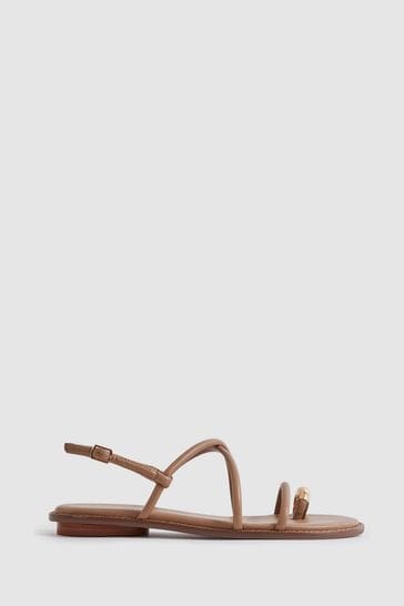 Reiss Nude Molly Strappy Leather Sandals with Toe Ring