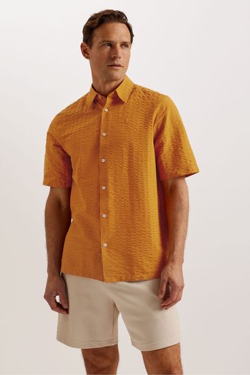 Ted Baker Orange Verdon Seersucker Stripe Shirt