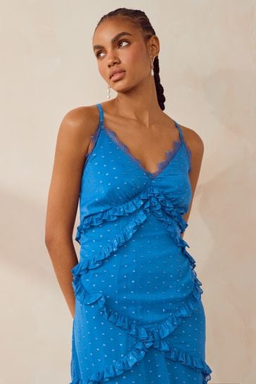 Buy Anaya With Love Metallic Flock Maxi Dress With Ruffles from Next Bahrain