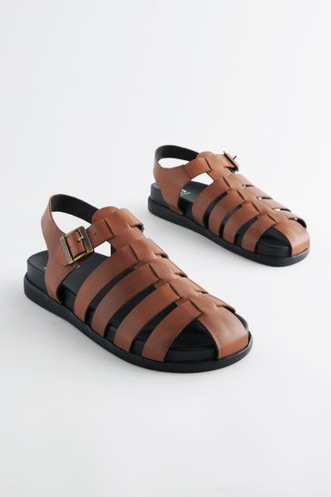 Buy Tan Brown Edit Leather Woven Sandals from Next Saudi Arabia