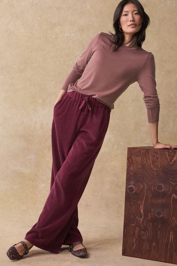 Burgundy Pull On Wide Leg Cord Trousers