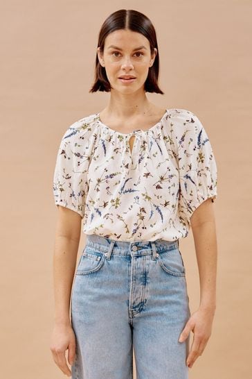 Albaray Sprig Pressed Floral White Blouse