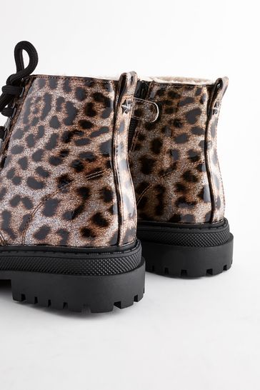 Buy Brown Animal Print Warm Lined Lace Up Ankle Boots from Next Bahrain