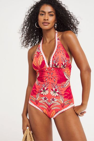 Figleaves Pink Frida Halter Longer Length Swimsuit