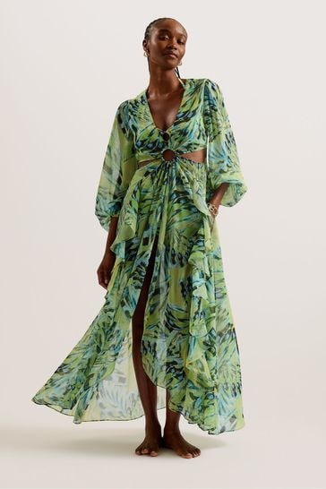 Ted Baker Green Ottleyy Maxi Cover-Up With Eyelet Detail
