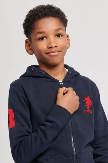 Blue U.S. Polo Assn. Boys Player 3 Zip Hoodie