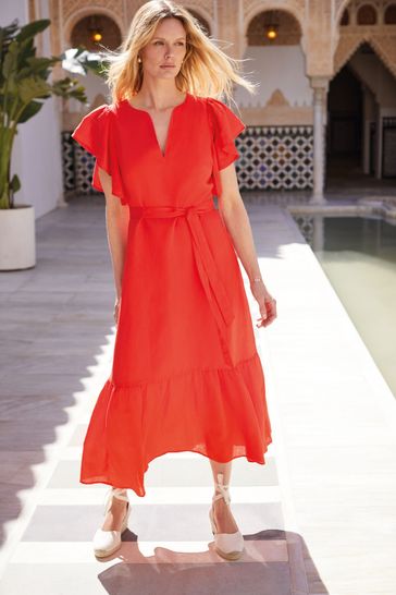 Buy Phase Eight Red Morgan Linen Midi Dress from Next Bahrain
