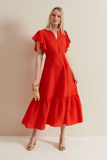 Buy Phase Eight Red Morgan Linen Midi Dress from Next Bahrain