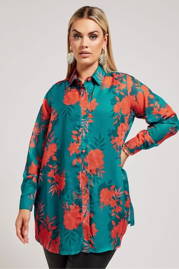 Yours Curve Green London Floral Print Shirt