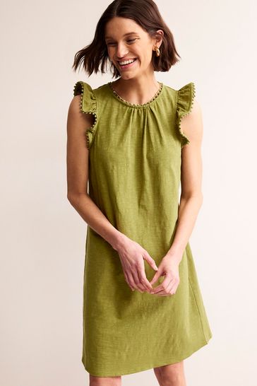 Boden Green Georgina Pom Ruffle Dress