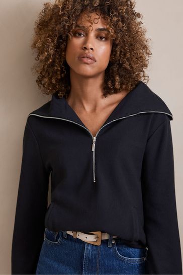 Mint Velvet Blue Zip Front Sweatshirt