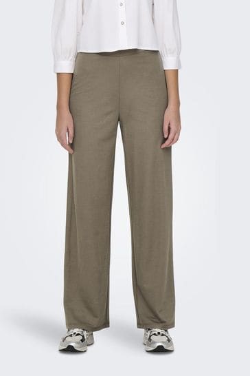 ONLY Brown Jersey Wide Leg Trousers